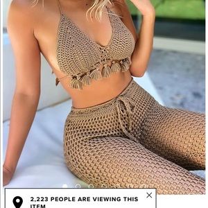 Crochet beach set taupe fashionova